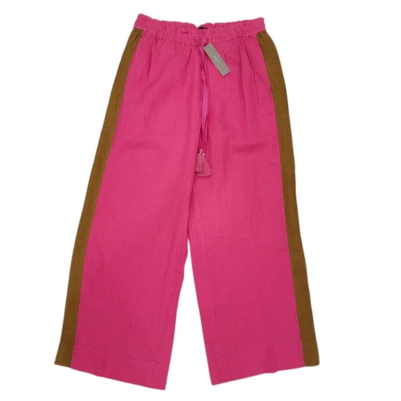 NWT J.Crew Linen Drawstring Wide Leg Pants Pink Brown Tux Stripe Women’s XS - Picture 1 of 14